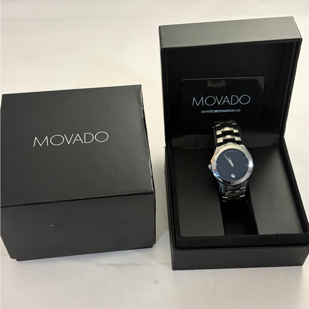 Movado Black Dial Silver Bracelet Watch